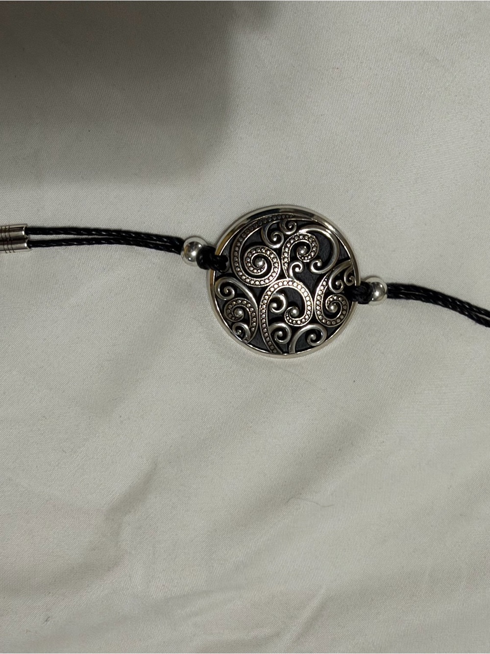 Brighton Anahita Silver Tone Scroll Disc Double Black Cord Bracelet